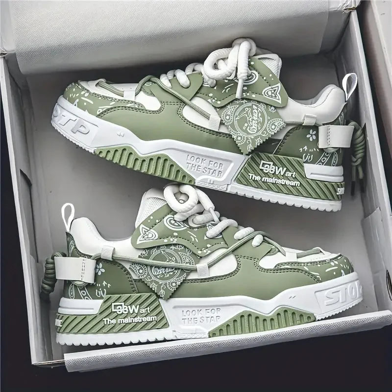 1 Pair of Men's Casual Sneakers, Stylish and Comfortable, Suitable for All Seasons, Geometric Design, Ideal for Outdoor Walking,