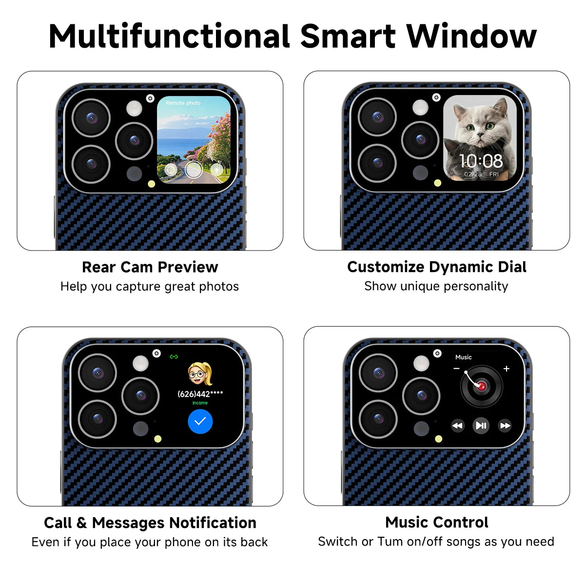 2026 Smart Phone Case 1.83''Screen Window Custom Photo/Video Wallpaper Selfies Camera Magnetic Charge for iPhone 13/14/15/16PM