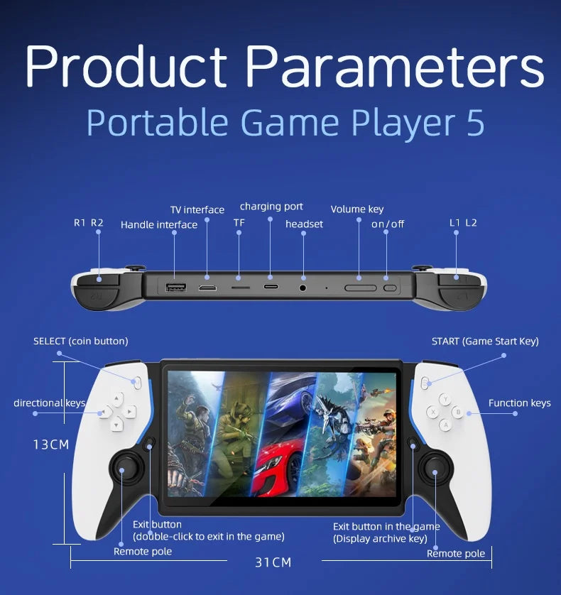 New PS5 7.0 Inch 64G Open Source System Dual Controller Handheld Game Console For PSP Street Fighter Competition