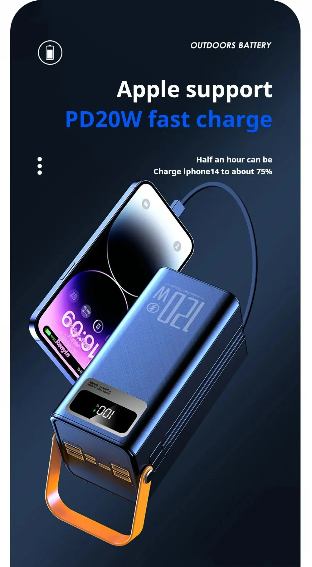 120W 100000mAh Fast Charging Power Bank Large Capacity Outdoor Mobile Power Supply Supports 7 Devices to Charge At The Same Time