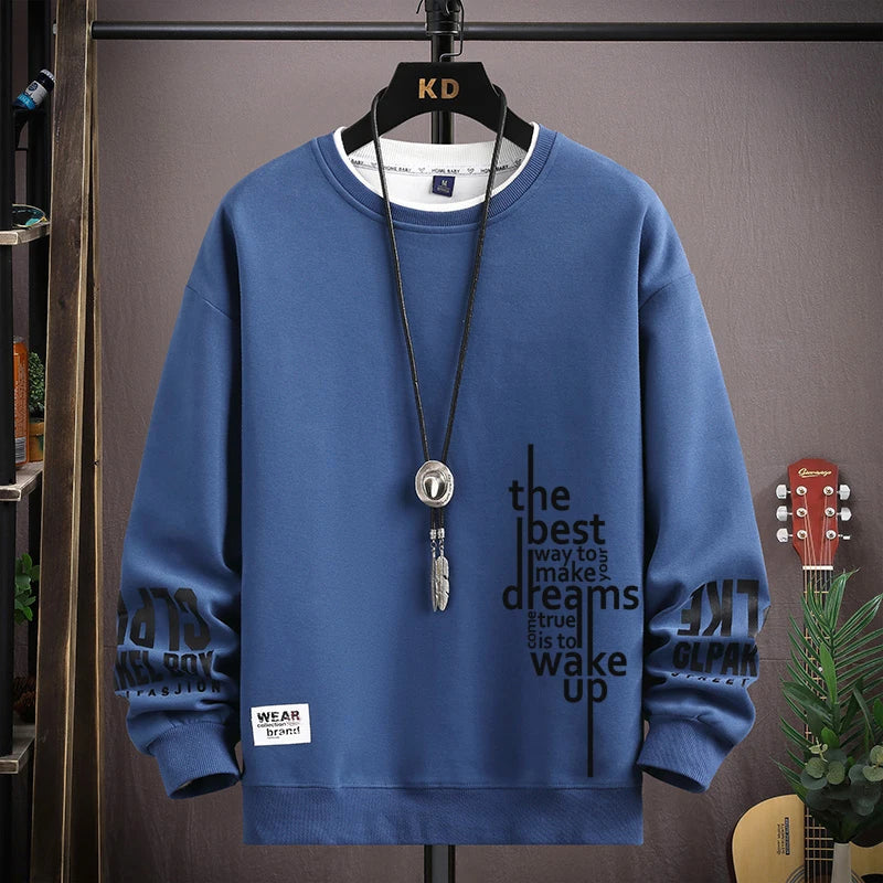 2025 New Men's Sweatshirts S-5XL Hoodies Autumn Letters Printed Long Sleeve T-shirt Fashion Men's Clothing O Neck Harajuku Top