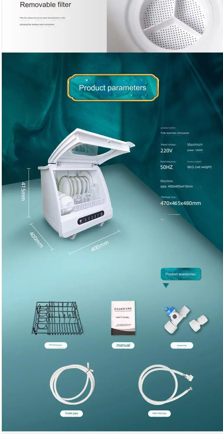 Household Portable Dishwashers Washing Machine Electric Heating Touch Control Small Table Top Automatic Countertop Dishwasher