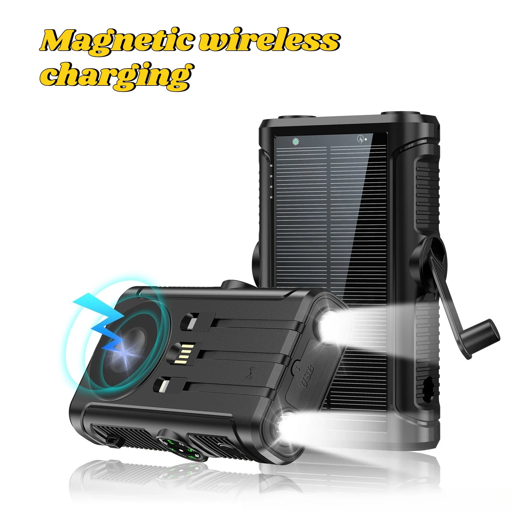 2025 NEW Solar Power Bank 20000mAh 22.5W Magnetic Wireless Powerbank Hand Crank with Cable Portable Charger for Outdoor Camping