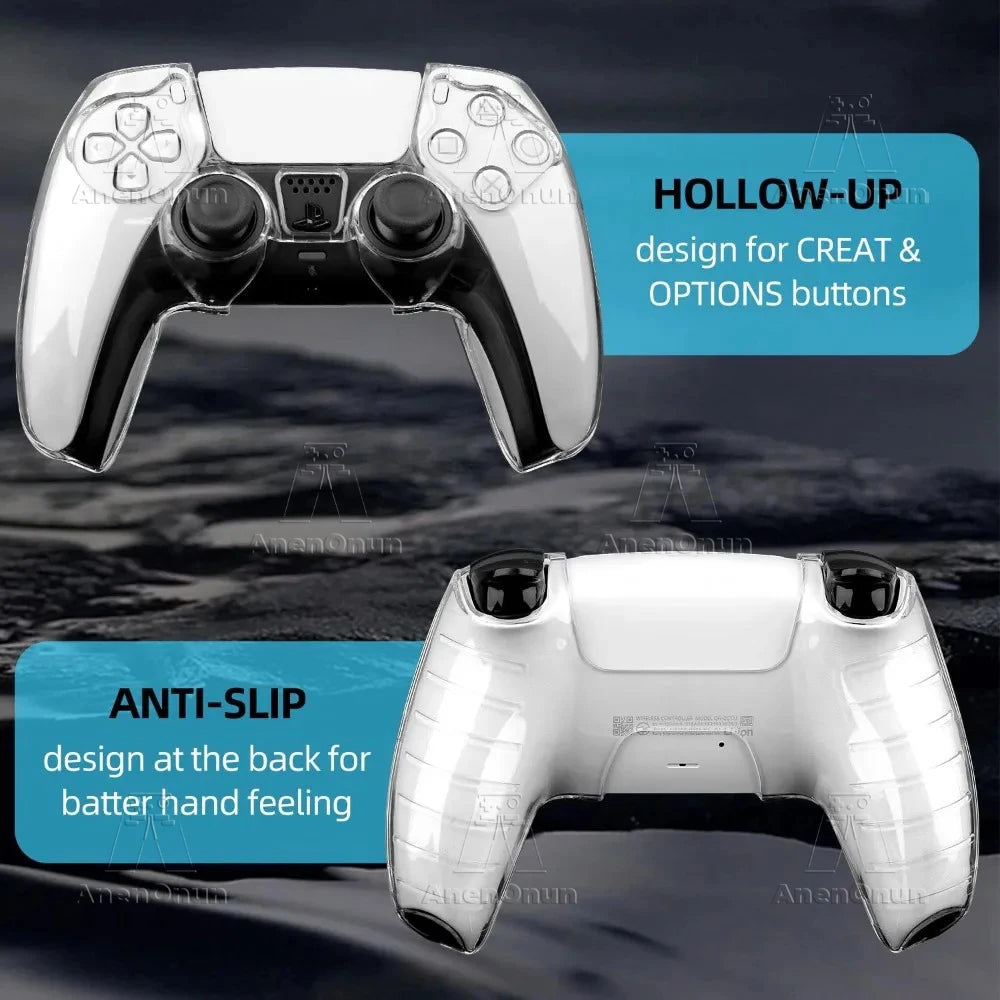 PS5 Controller Full Fit Protective Case Anti-Fall Anti-Scratch Anti-Slip Transparent Hard Shell Ultra Clear Gamepad Cover Skin