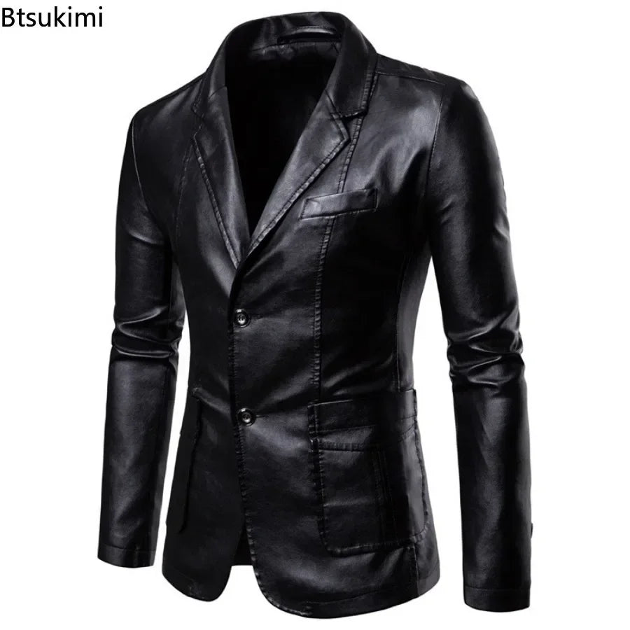 2026 Men's Leather Suits Jackets Blazers Slim Fashion Male PU Leather Overcoats Blazers Jackets Coats Oversized Leather Jacket