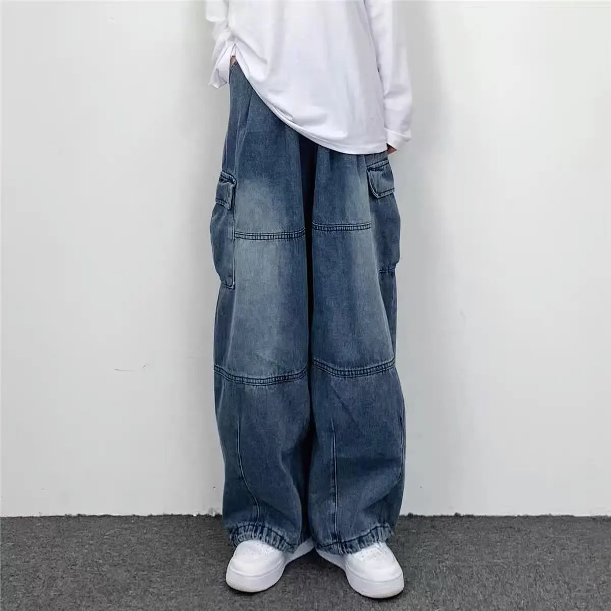 2024 Baggy Jeans Trousers Male Denim Pants Black Wide Leg Pants Men's Jeans Oversize Cargo Korean Streetwear Hip Hop Harajuku
