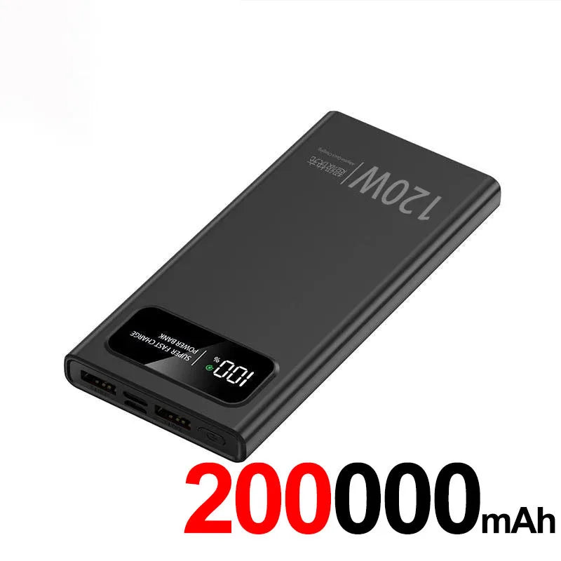 120W Power Bank 200000mAh Ultra Large Capacity intelligent Power Bank Super Charge Portable External Battery LED Display