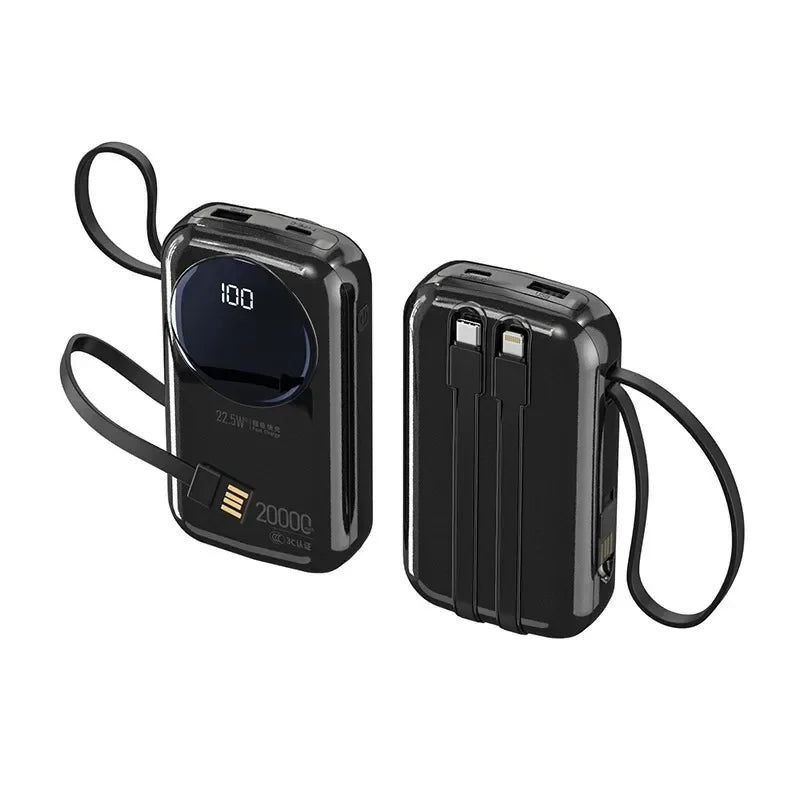 2025 New CCC Certified Power Bank – 22.5W Super Fast Charging with Built-in Cables 20000mAh  Charger Customizable R37C