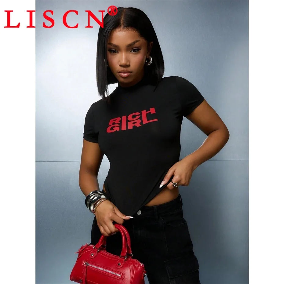 10 Bulk Items Wholesale Lots Tops T-shirt Women Summer 2025 Sexy Shirt Letter Printing Short Sleeve Crop Top Y2k Tees K14832
