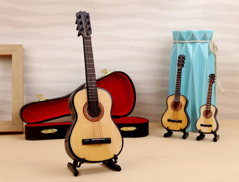 Wooden Musical Instruments Collection Decorative Ornaments Mini Classical Guitar With Support Miniature Model Decoration Gifts