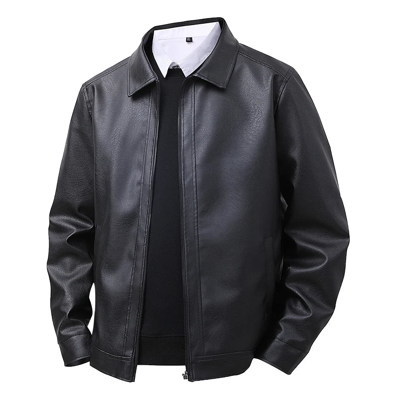 2025 new leather jacket men's spring slim fit lapel casual jacket men's top windproof casual jacket men's cross-border