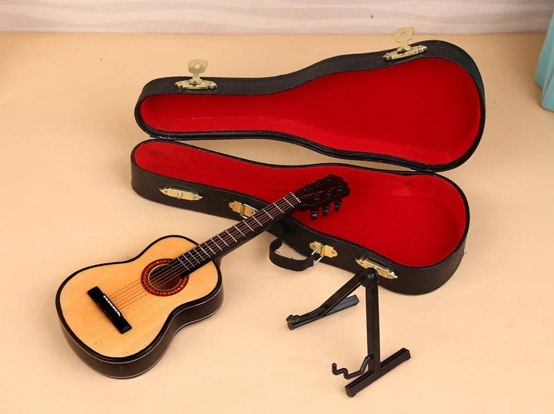 Wooden Musical Instruments Collection Decorative Ornaments Mini Classical Guitar With Support Miniature Model Decoration Gifts