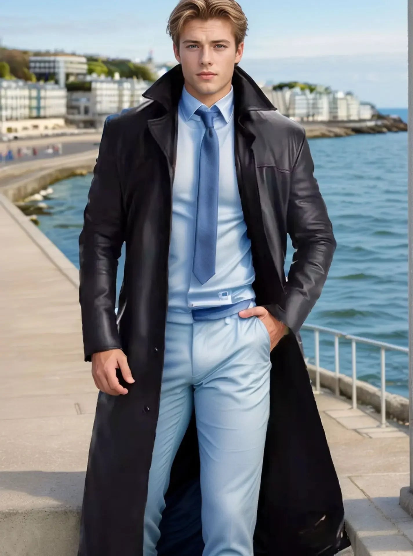 2026 New Men's Long Leather Jackets Goth Punk Button Trench Coat Solid Lapel Collar Long Pu Windbreaker Winter Leather Coats