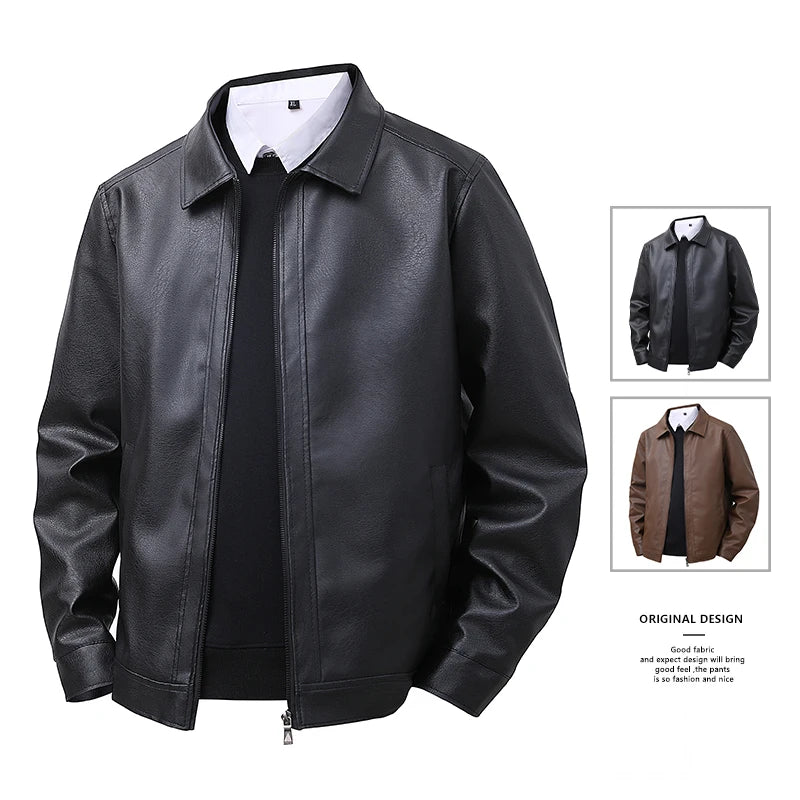 2025 new leather jacket men's spring slim fit lapel casual jacket men's top windproof casual jacket men's cross-border