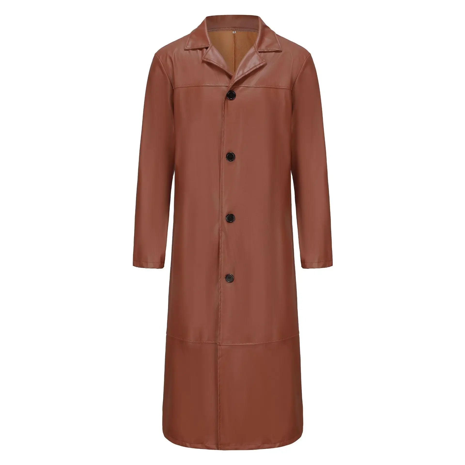 2026 New Men's Long Leather Jackets Goth Punk Button Trench Coat Solid Lapel Collar Long Pu Windbreaker Winter Leather Coats