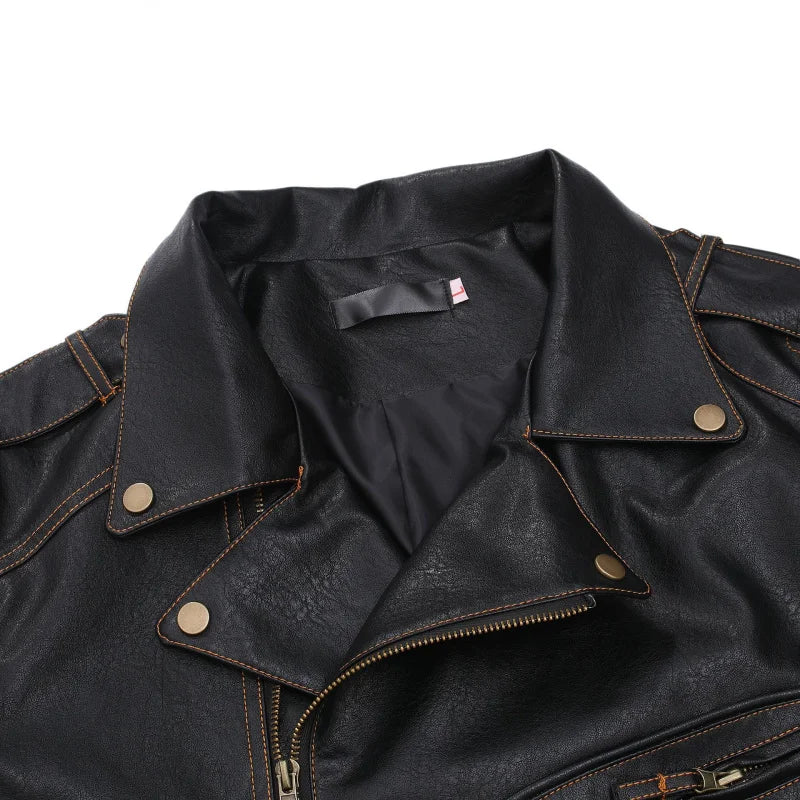 2025 Spring and Autumn New American Retro Black Slim Fit PU Leather Jacket Motorcycle Parka Harley Brown Riding Suit