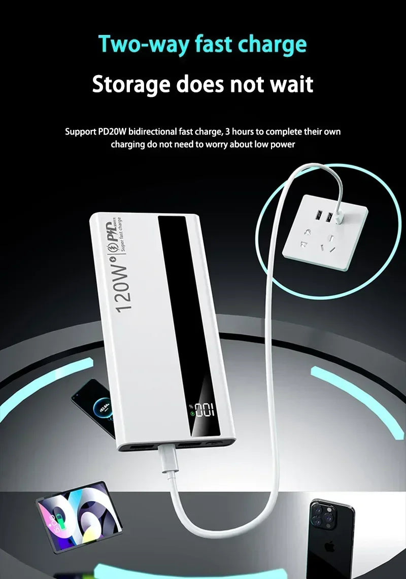 120W Power Bank 500000mAh High Capacity Super Fast Charging Power Bank Portable External Battery Charger For iPhone17 16 Huawei