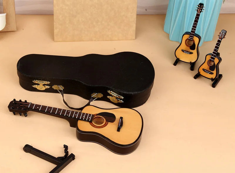Wooden Musical Instruments Collection Decorative Ornaments Mini Classical Guitar With Support Miniature Model Decoration Gifts