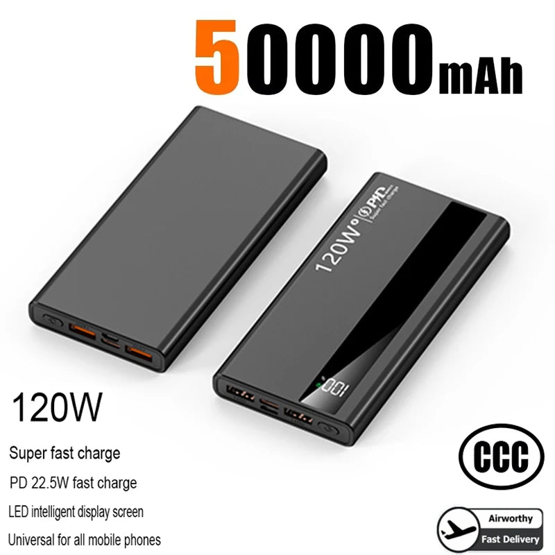 120W Power Bank 500000mAh High Capacity Super Fast Charging Power Bank Portable External Battery Charger For iPhone17 16 Huawei