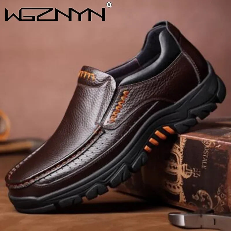 2025 New Handmade Genuine Leather Shoes 48 Men Loafers Soft Leather Men Thick Sole Casual Shoe Male Footwear Black Brown Slip-on