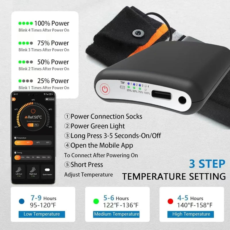 100% New 5V 5000mAh Battery App Remote Control Lipo Battery Packs Winter Socks Warm Gloves Kneepad Rechargeable Power Bank