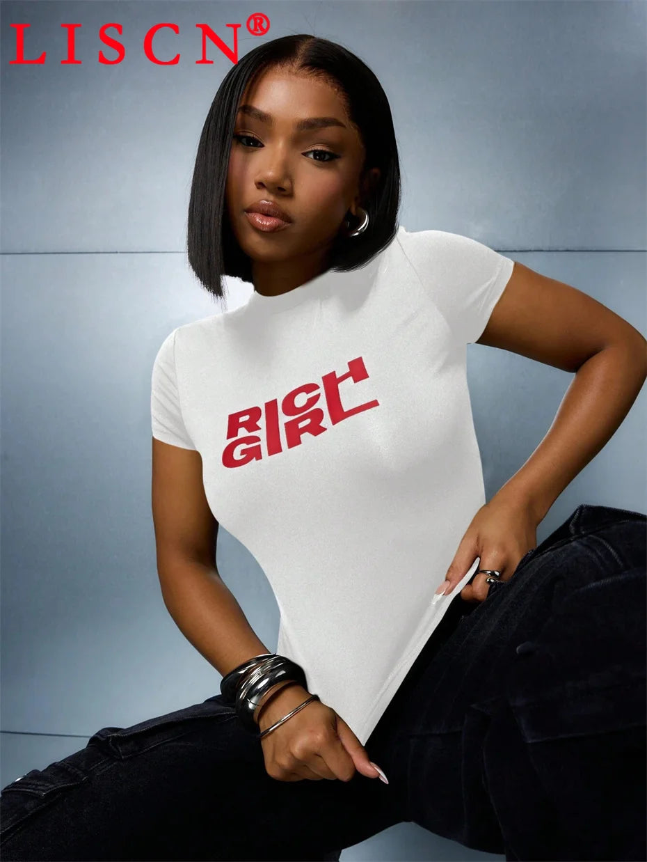 10 Bulk Items Wholesale Lots Tops T-shirt Women Summer 2025 Sexy Shirt Letter Printing Short Sleeve Crop Top Y2k Tees K14832