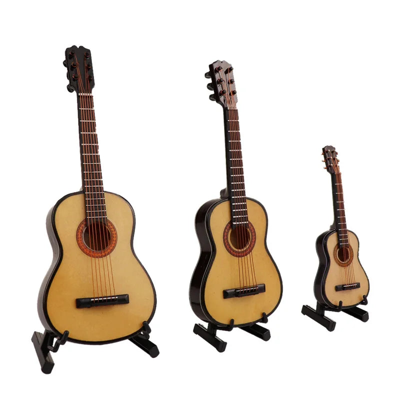 Wooden Musical Instruments Collection Decorative Ornaments Mini Classical Guitar With Support Miniature Model Decoration Gifts
