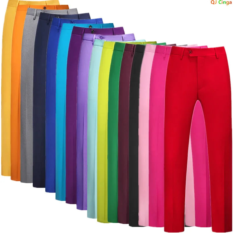 2026 New Men's Middle Waist Pants, 25 Color Choice, Elegant Office Men Trouser, Modest Green Pink Yellow Asian Size M-6XL