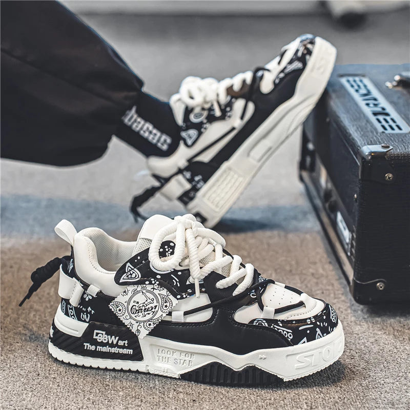 1 Pair of Men's Casual Sneakers, Stylish and Comfortable, Suitable for All Seasons, Geometric Design, Ideal for Outdoor Walking,