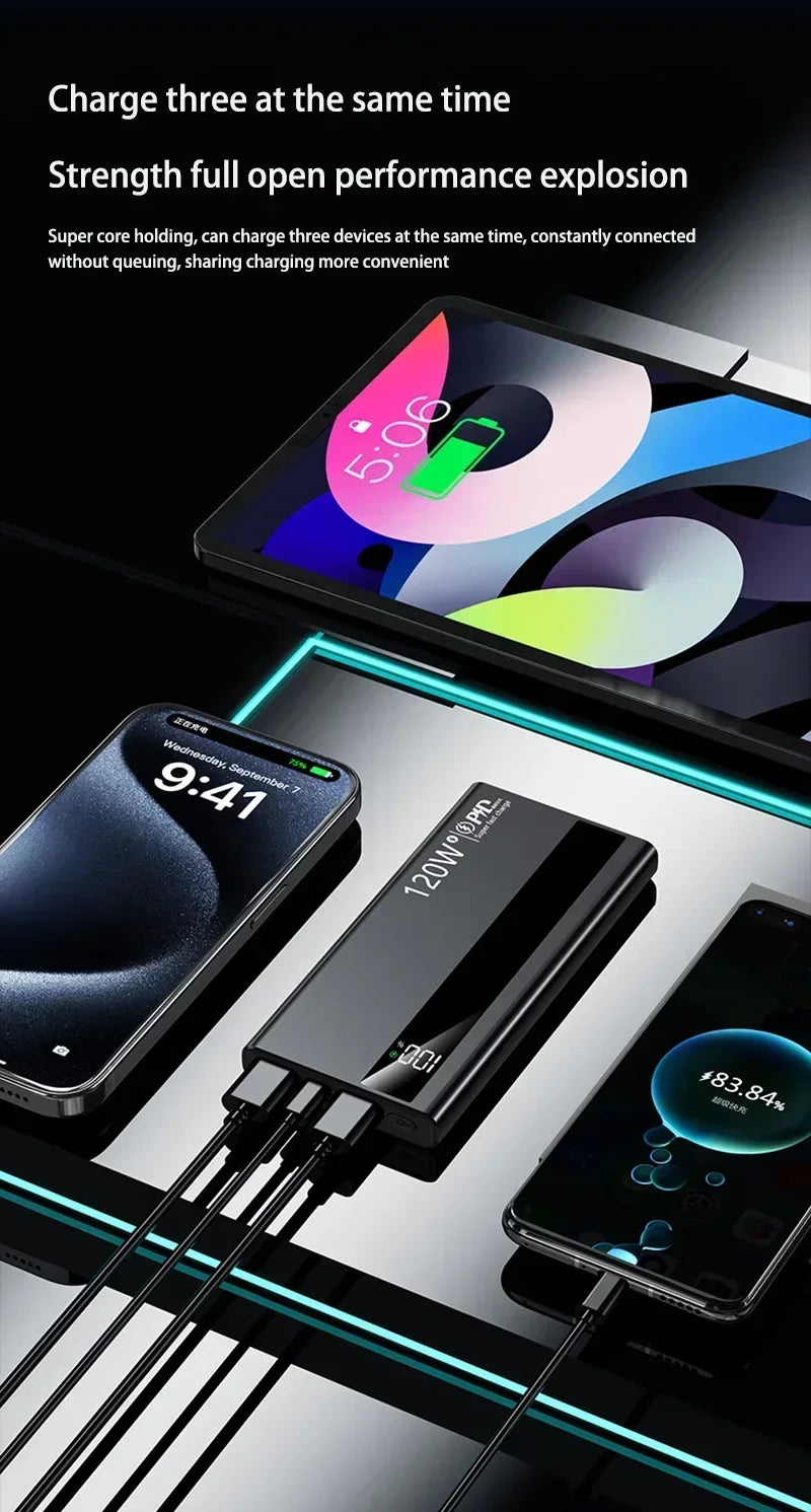 120W Power Bank 500000mAh High Capacity Super Fast Charging Power Bank Portable External Battery Charger For iPhone17 16 Huawei