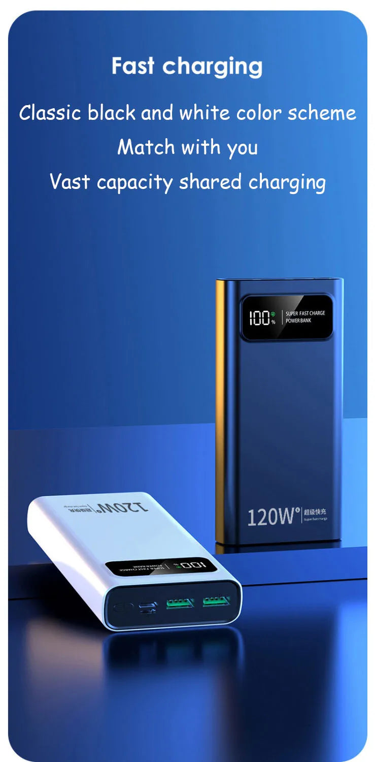 120W Power Bank 200000mAh Ultra Large Capacity intelligent Power Bank Super Charge Portable External Battery LED Display