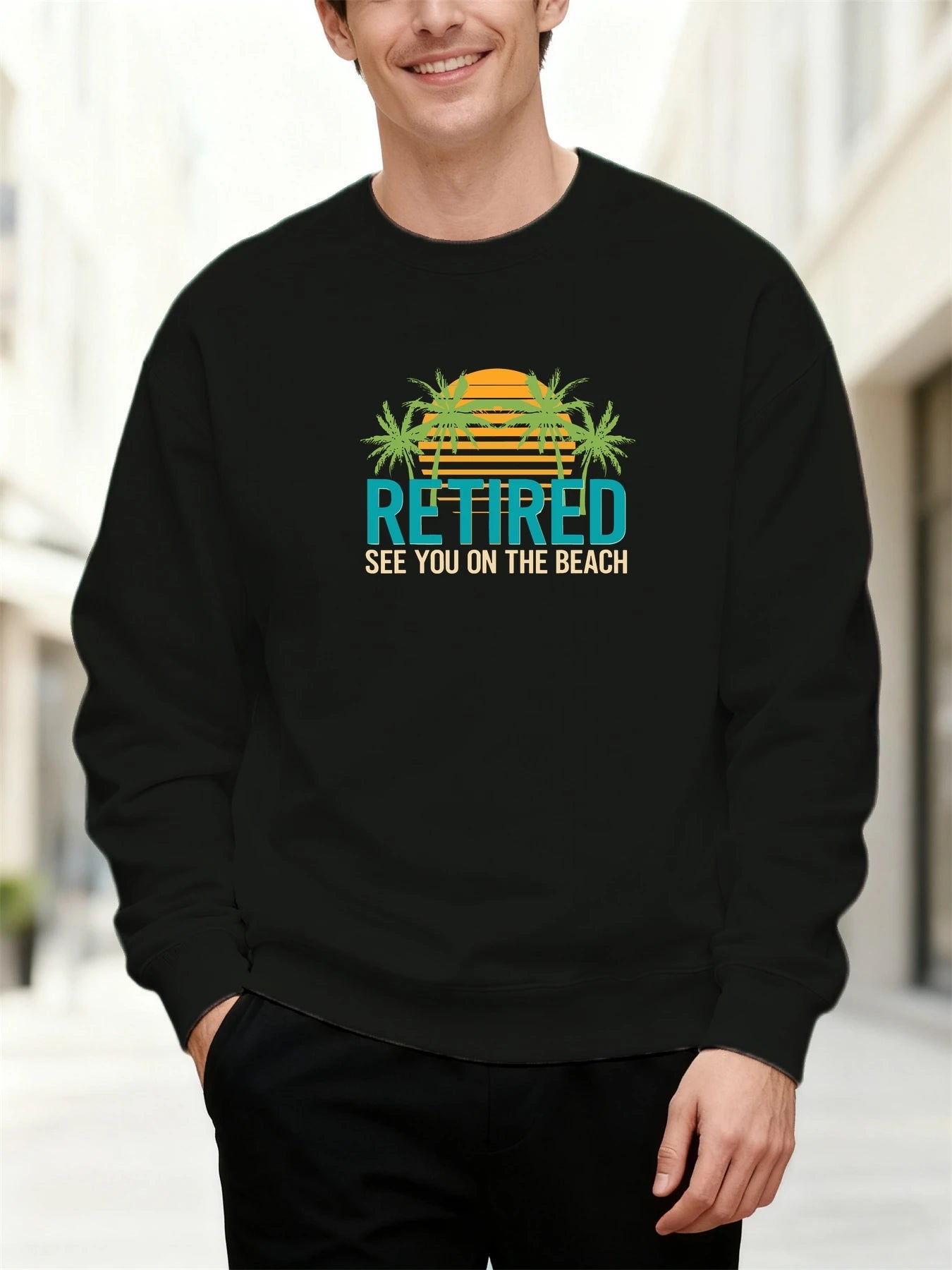 2025 Men's Sweatshirt Retired Beach Palm Graphic Retro Trendy Breathable Relaxed Durable Versatile Soft Casual Daily Pullover
