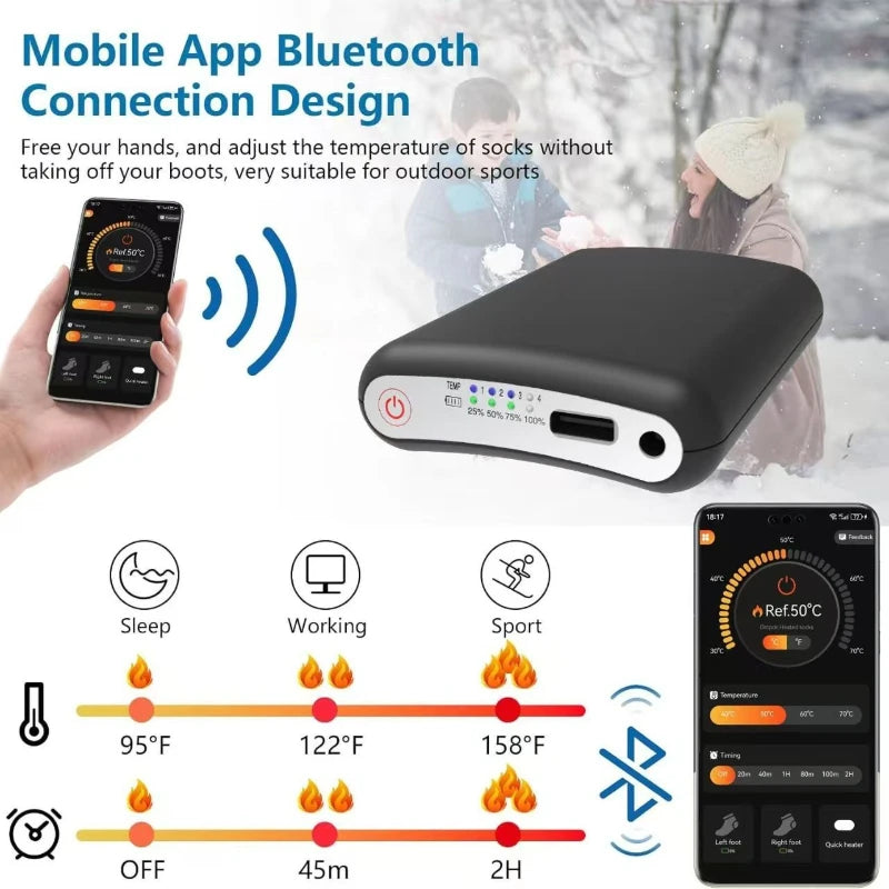 100% New 5V 5000mAh Battery App Remote Control Lipo Battery Packs Winter Socks Warm Gloves Kneepad Rechargeable Power Bank