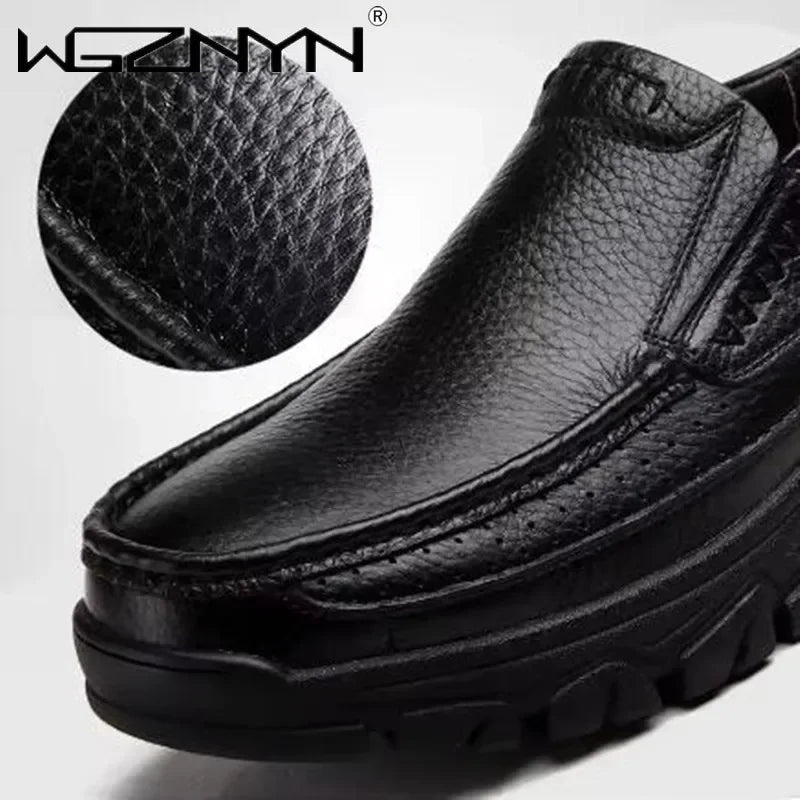2025 New Handmade Genuine Leather Shoes 48 Men Loafers Soft Leather Men Thick Sole Casual Shoe Male Footwear Black Brown Slip-on