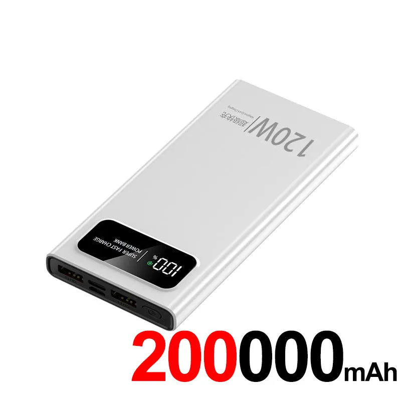 120W Power Bank 200000mAh Ultra Large Capacity intelligent Power Bank Super Charge Portable External Battery LED Display