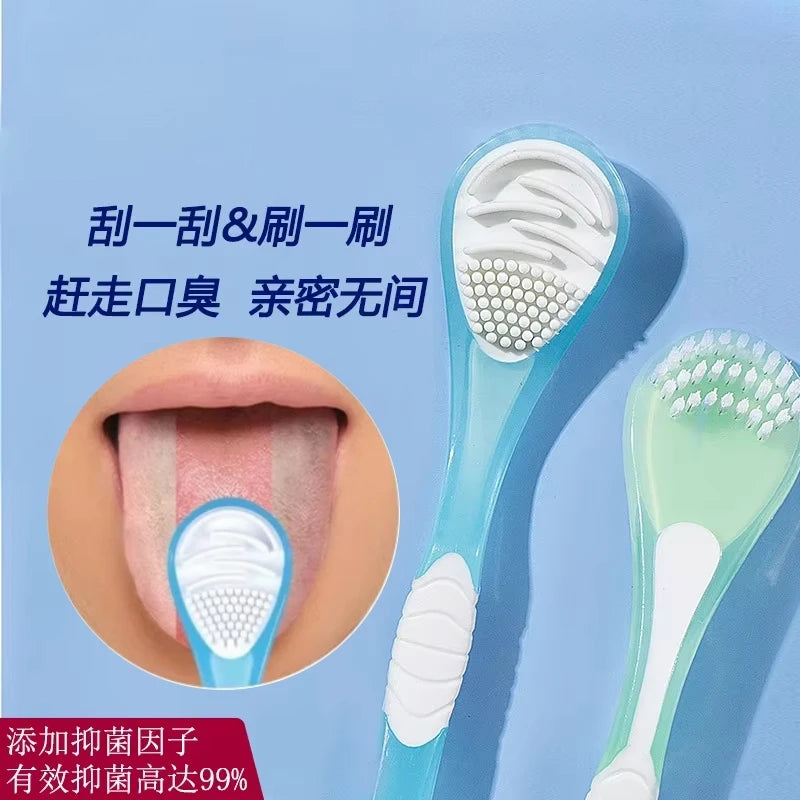 1pc Tongue Cleaning Dual Purpose Tongue Coating Brush Cleaner Silicone Scraper for Adult Deodorizing Tongue Scraper Oral Care