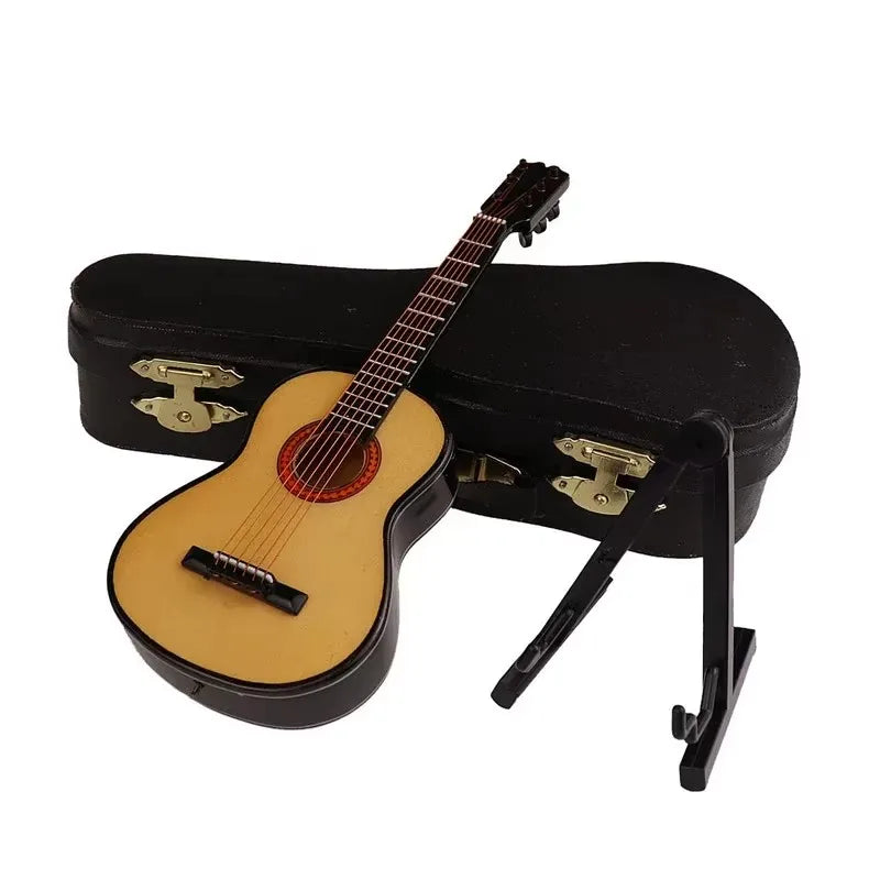 Wooden Musical Instruments Collection Decorative Ornaments Mini Classical Guitar With Support Miniature Model Decoration Gifts