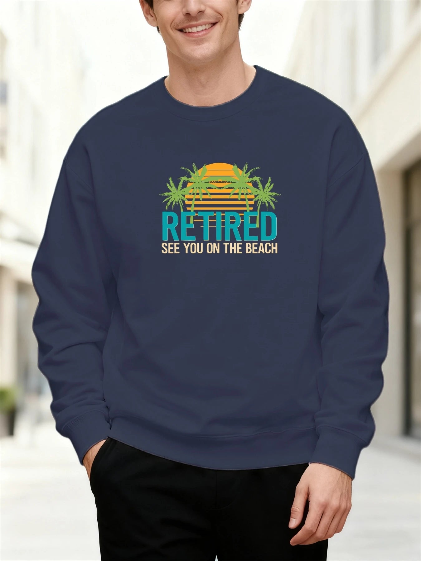 2025 Men's Sweatshirt Retired Beach Palm Graphic Retro Trendy Breathable Relaxed Durable Versatile Soft Casual Daily Pullover