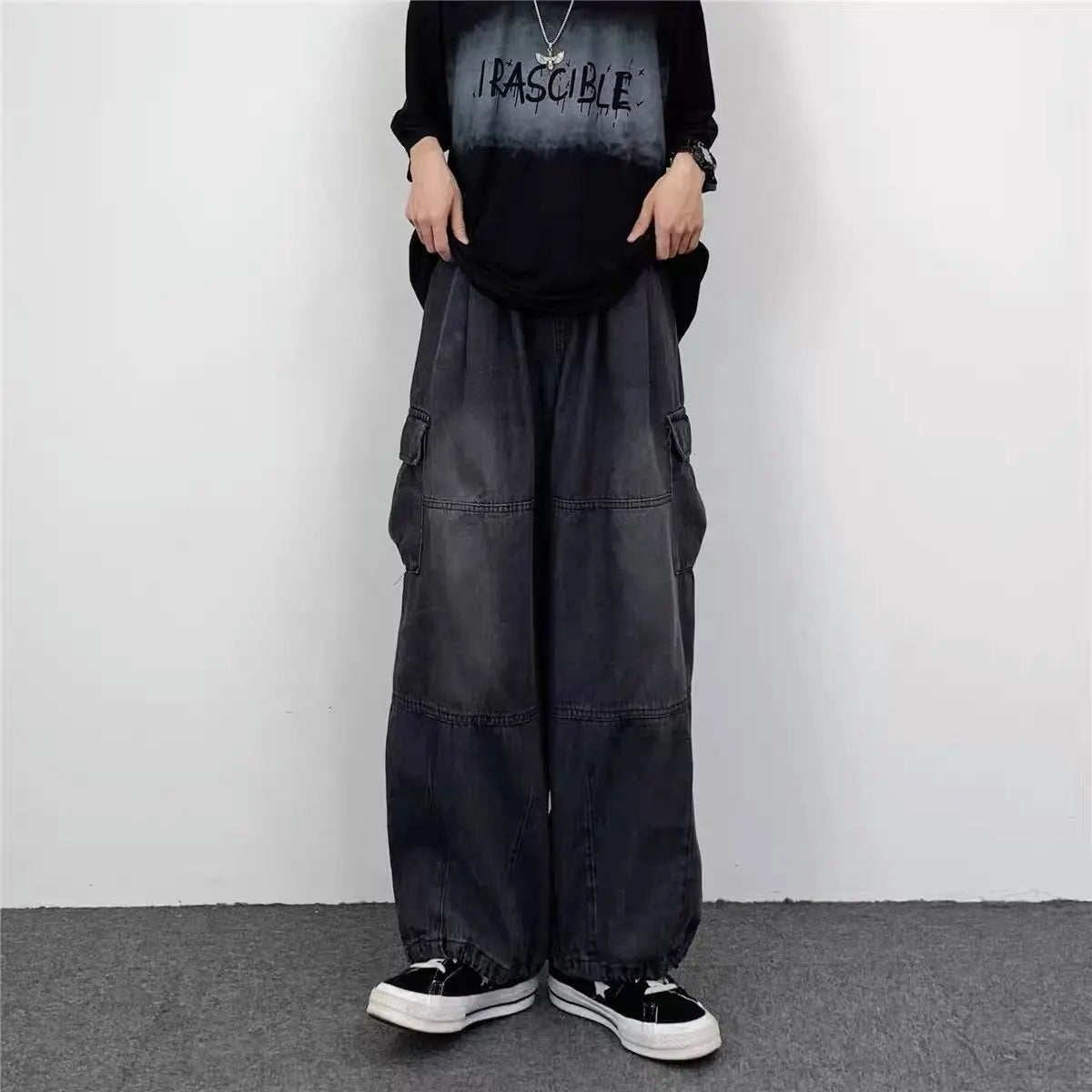 2024 Baggy Jeans Trousers Male Denim Pants Black Wide Leg Pants Men's Jeans Oversize Cargo Korean Streetwear Hip Hop Harajuku