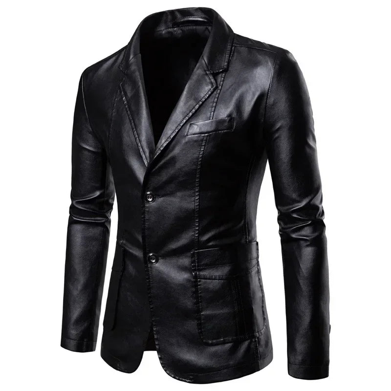 2026 Men's Leather Suits Jackets Blazers Slim Fashion Male PU Leather Overcoats Blazers Jackets Coats Oversized Leather Jacket