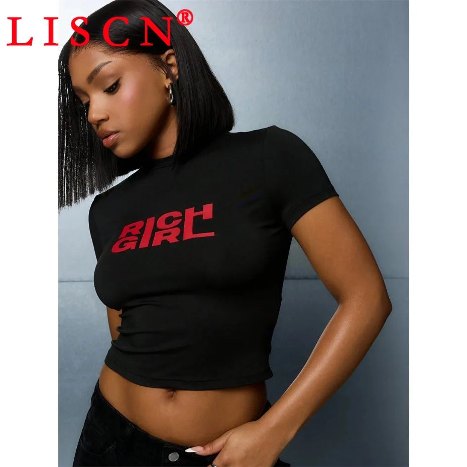 10 Bulk Items Wholesale Lots Tops T-shirt Women Summer 2025 Sexy Shirt Letter Printing Short Sleeve Crop Top Y2k Tees K14832