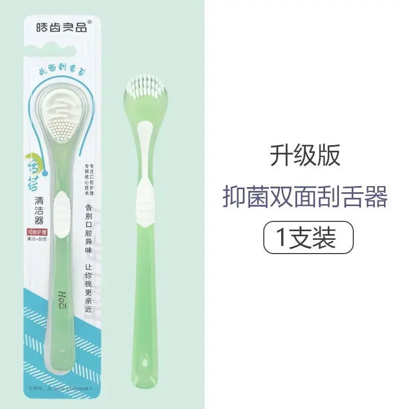 1pc Tongue Cleaning Dual Purpose Tongue Coating Brush Cleaner Silicone Scraper for Adult Deodorizing Tongue Scraper Oral Care