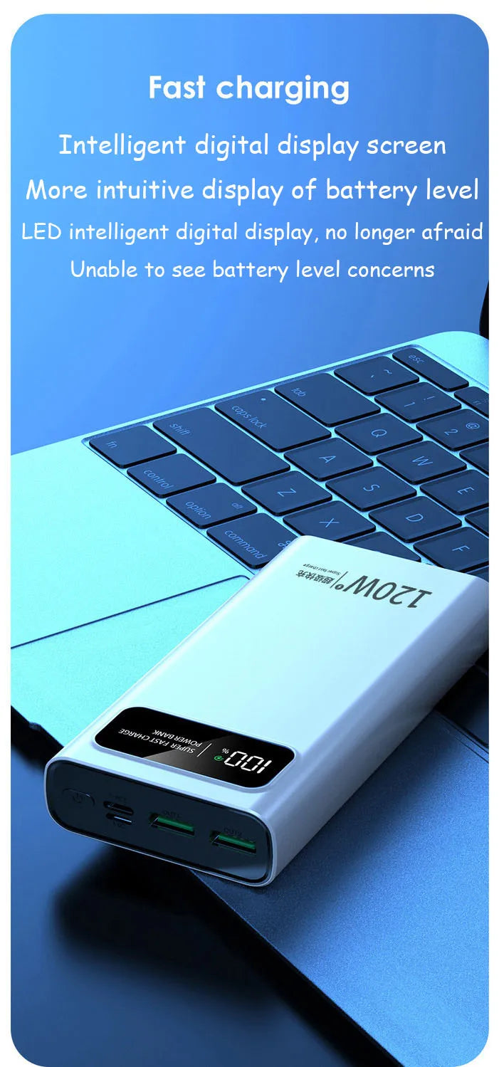120W Power Bank 200000mAh Ultra Large Capacity intelligent Power Bank Super Charge Portable External Battery LED Display