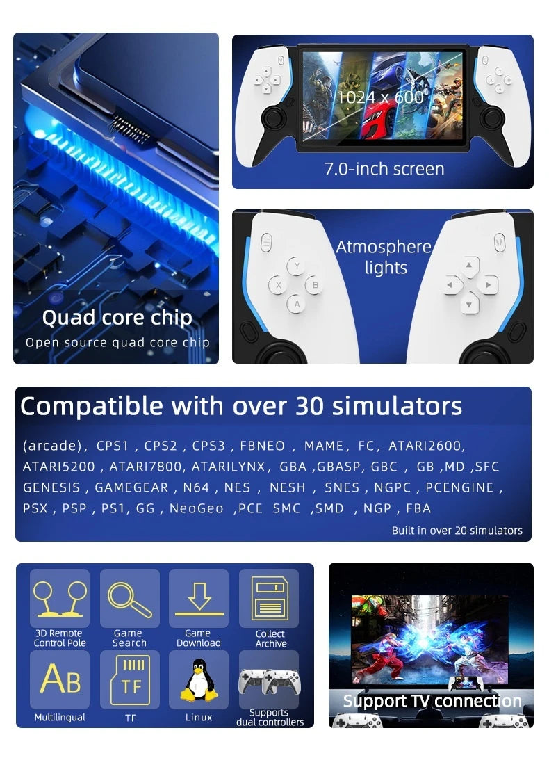 New PS5 7.0 Inch 64G Open Source System Dual Controller Handheld Game Console For PSP Street Fighter Competition