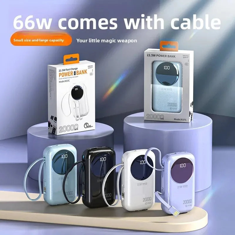 2025 New CCC Certified Power Bank – 22.5W Super Fast Charging with Built-in Cables 20000mAh  Charger Customizable R37C