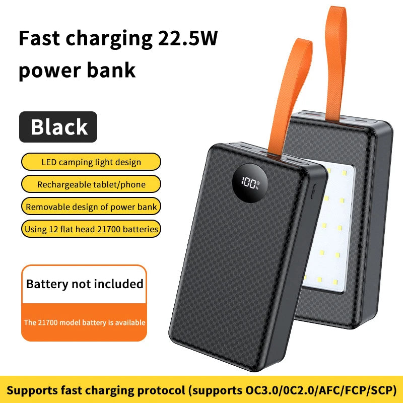 1Pc 12*21700 DIY Power Bank Case, 22.5W Fast Charge + 15W Wireless Charging, Dual USB/Type-C Output with LED Indicator Light