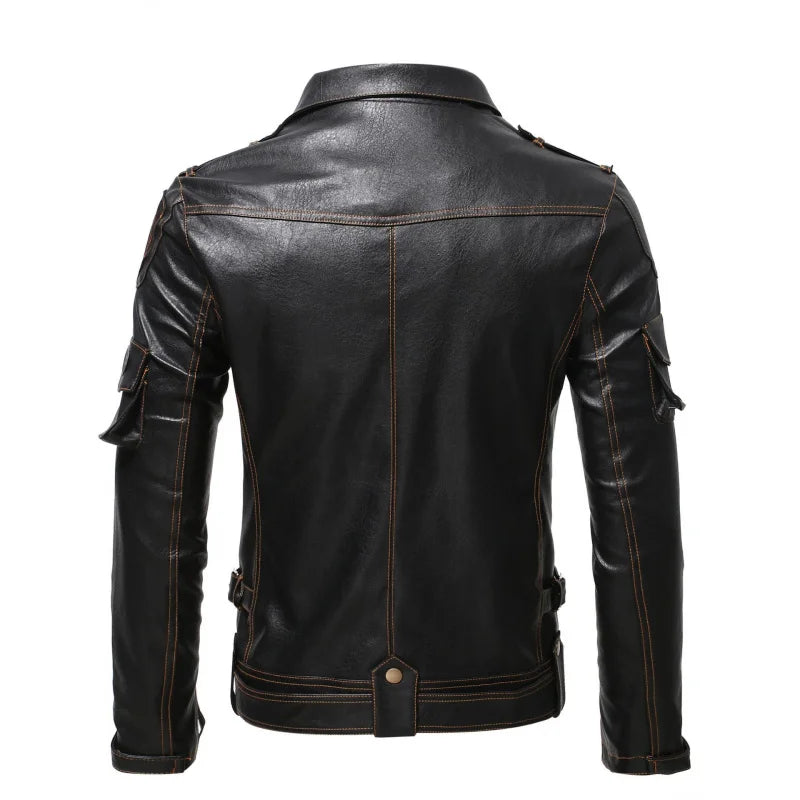 2025 Spring and Autumn New American Retro Black Slim Fit PU Leather Jacket Motorcycle Parka Harley Brown Riding Suit
