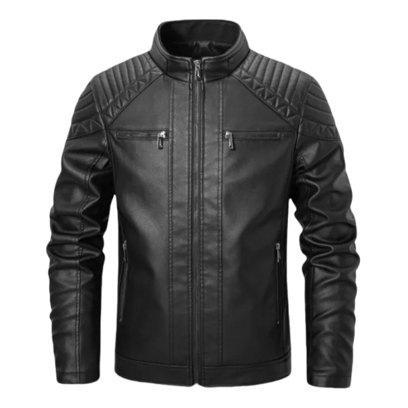 2025 Men's Padded PU Leather Jacket in European Size with Motorcycle-style Hood and Collar for Men's Clothing