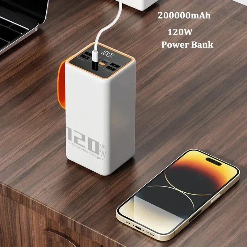 200000mah Super Fast Charging Power Bank 120W Portable Power Bank External Battery for Iphone 14 Pro Max Laptop with LED Light