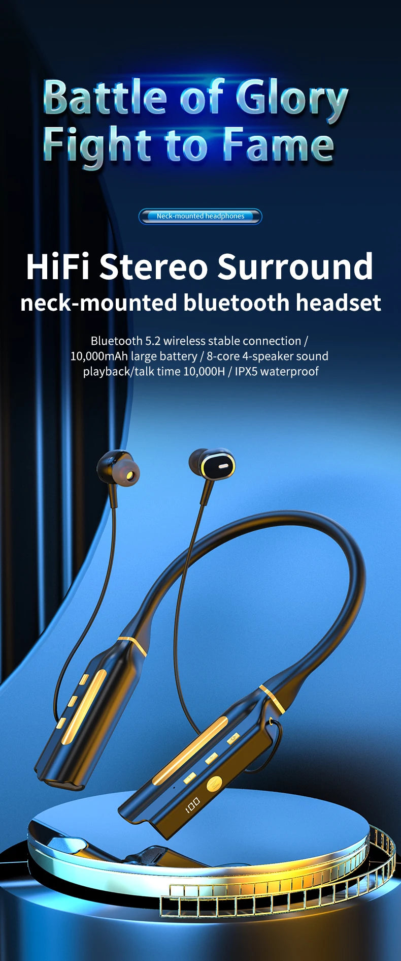 10000mAh 10000Hours Playback Wireless Bluetooth Earphones Magnetic Sports Running Headset Neckband Sport Earbuds Noise Reduction